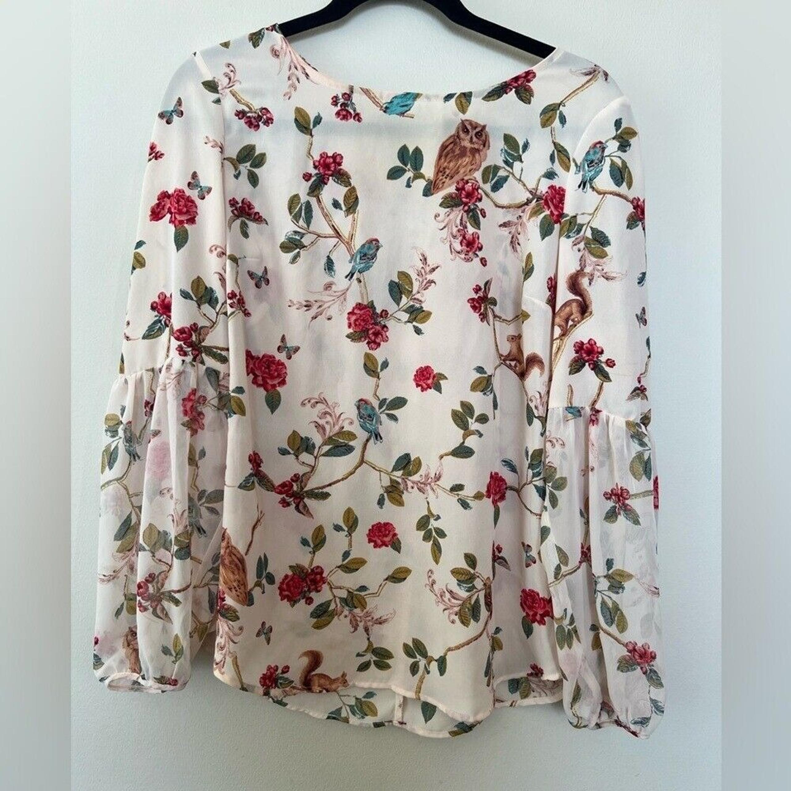 Disney Collection by Lauren Conrad Blouse Floral Owl Print Women's M Feminine
