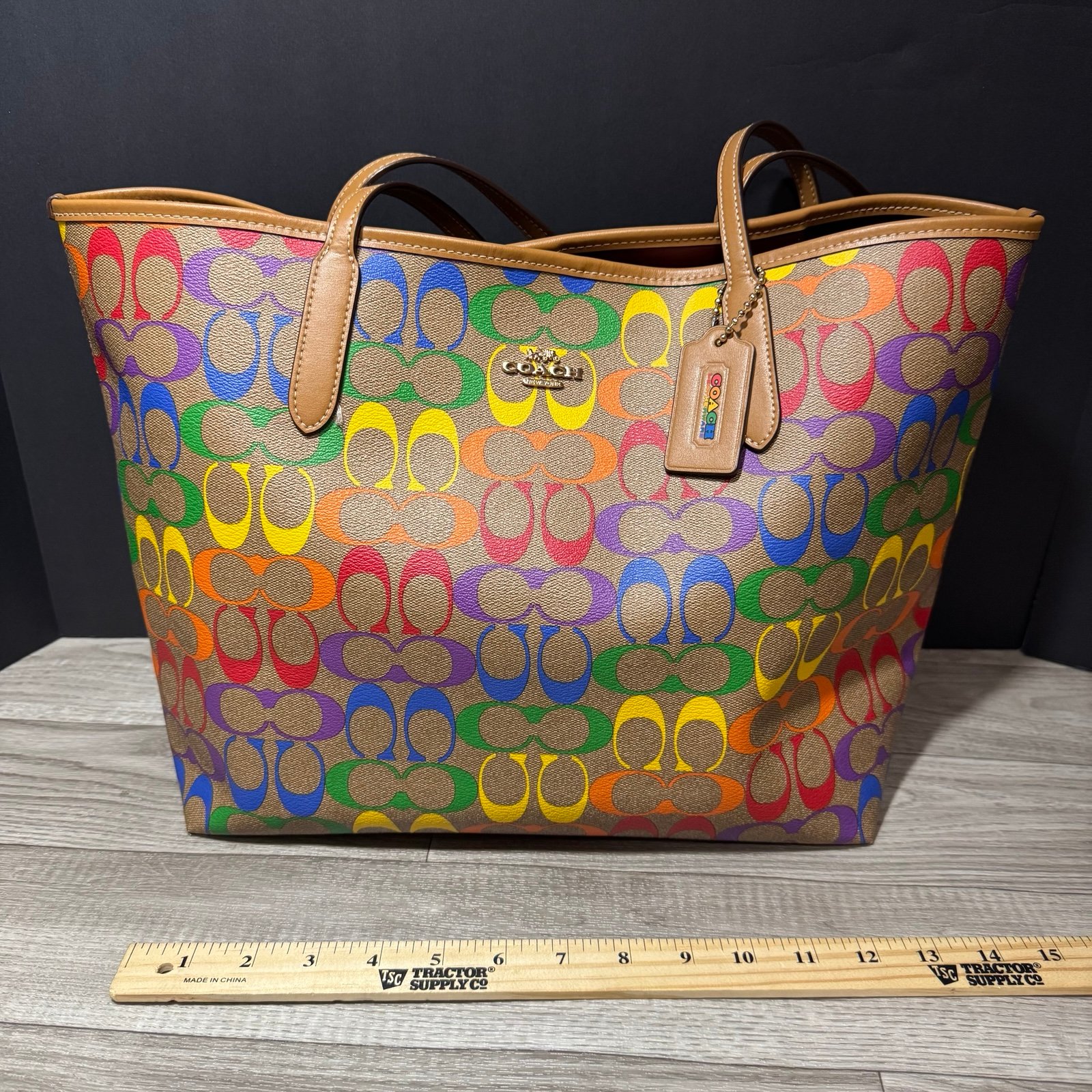 Coach City Tote In Rainbow Canvas Large Tote Bag
