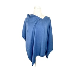 VTG Caroline Grace Blue Pullover Pancho Cotton/ Cashmere Scarf 20” X 85”