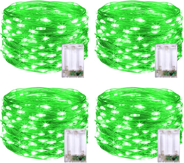 4 Pack 50 LED Christmas Lights Battery Operated: 16.1ft Green Fairy Lights