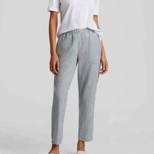 Eileen Fisher Hemp Blend Pants Striped Organic Cotton Crop Casual Large Coastal