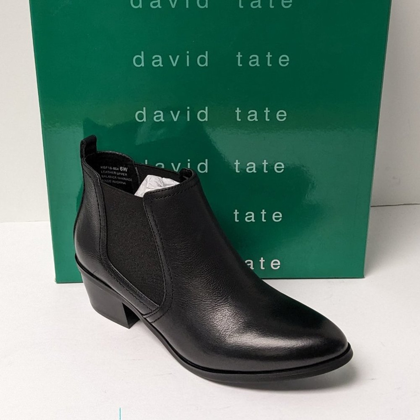 David Tate Maxie Ankle Boots, Black Leather, Women's 6 Wide