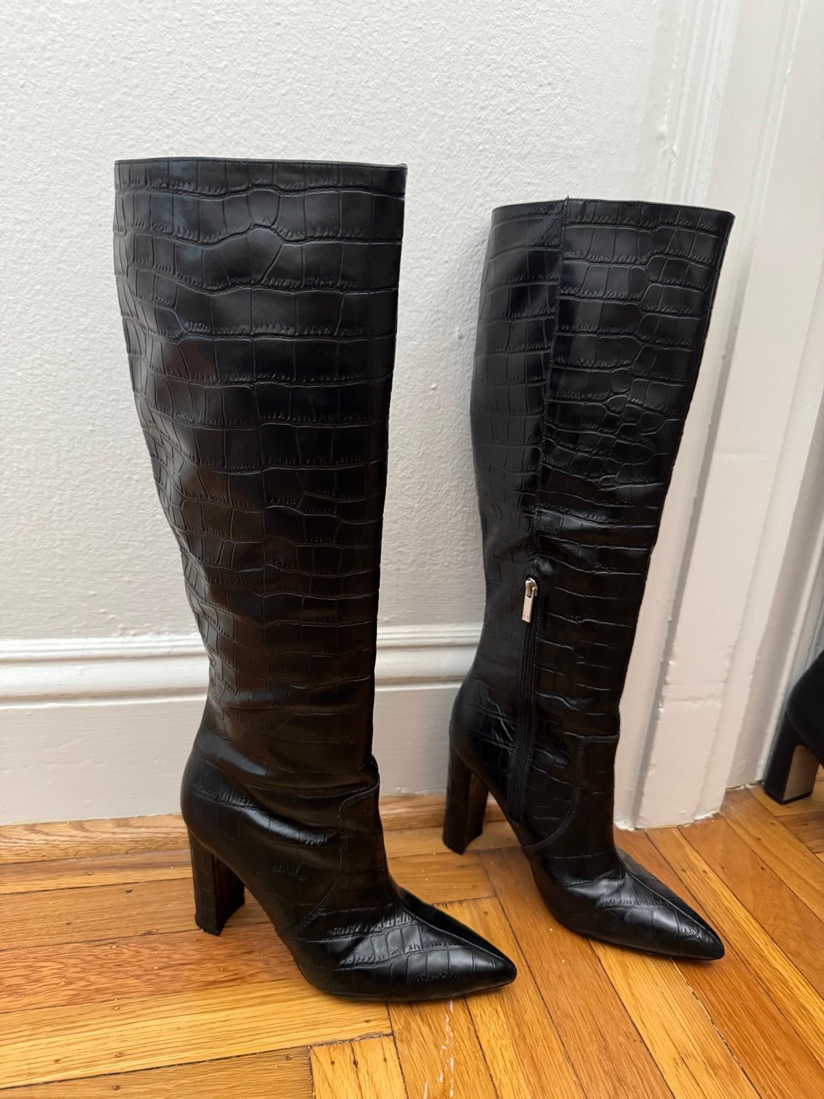 Marc Fisher Black Croc Knee High Boots