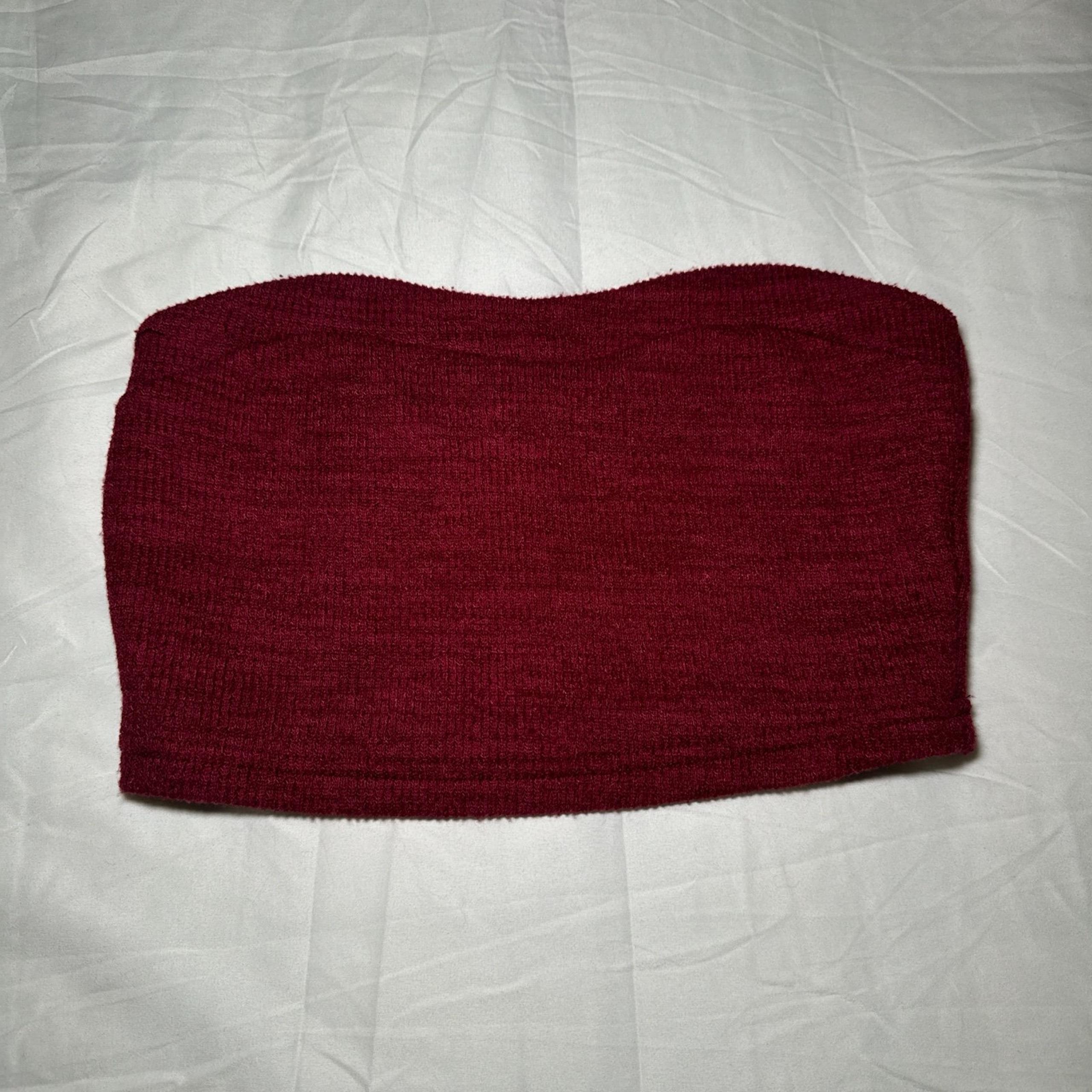 Ribbed Knit Maroon Sweetheart Neckline Tube Crop Top