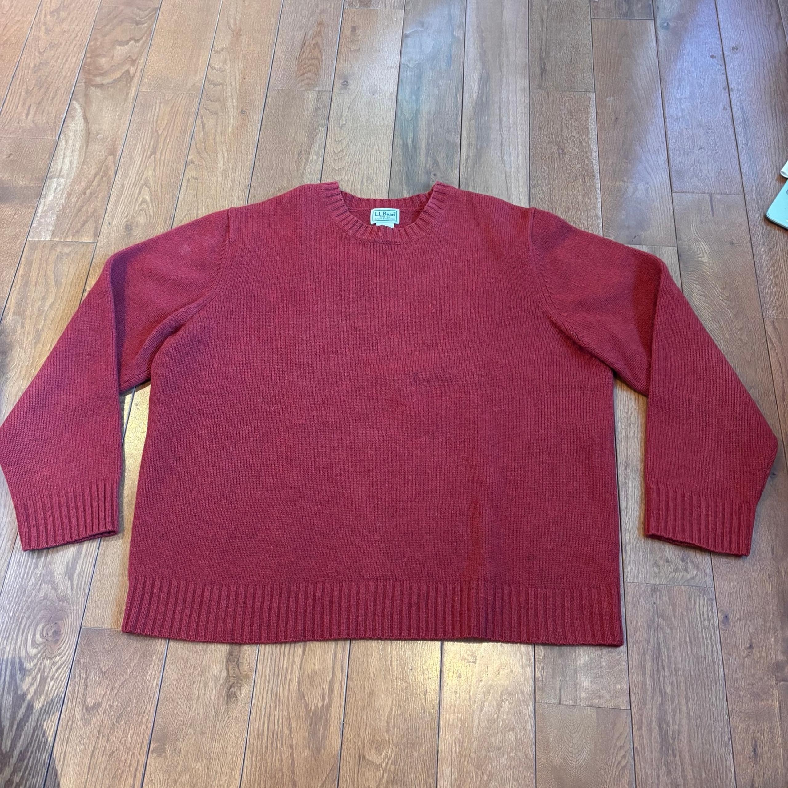 Mens LL Bean Classic Shetland Wool Sweater Maroon Green Crewneck 271087 sz XL
