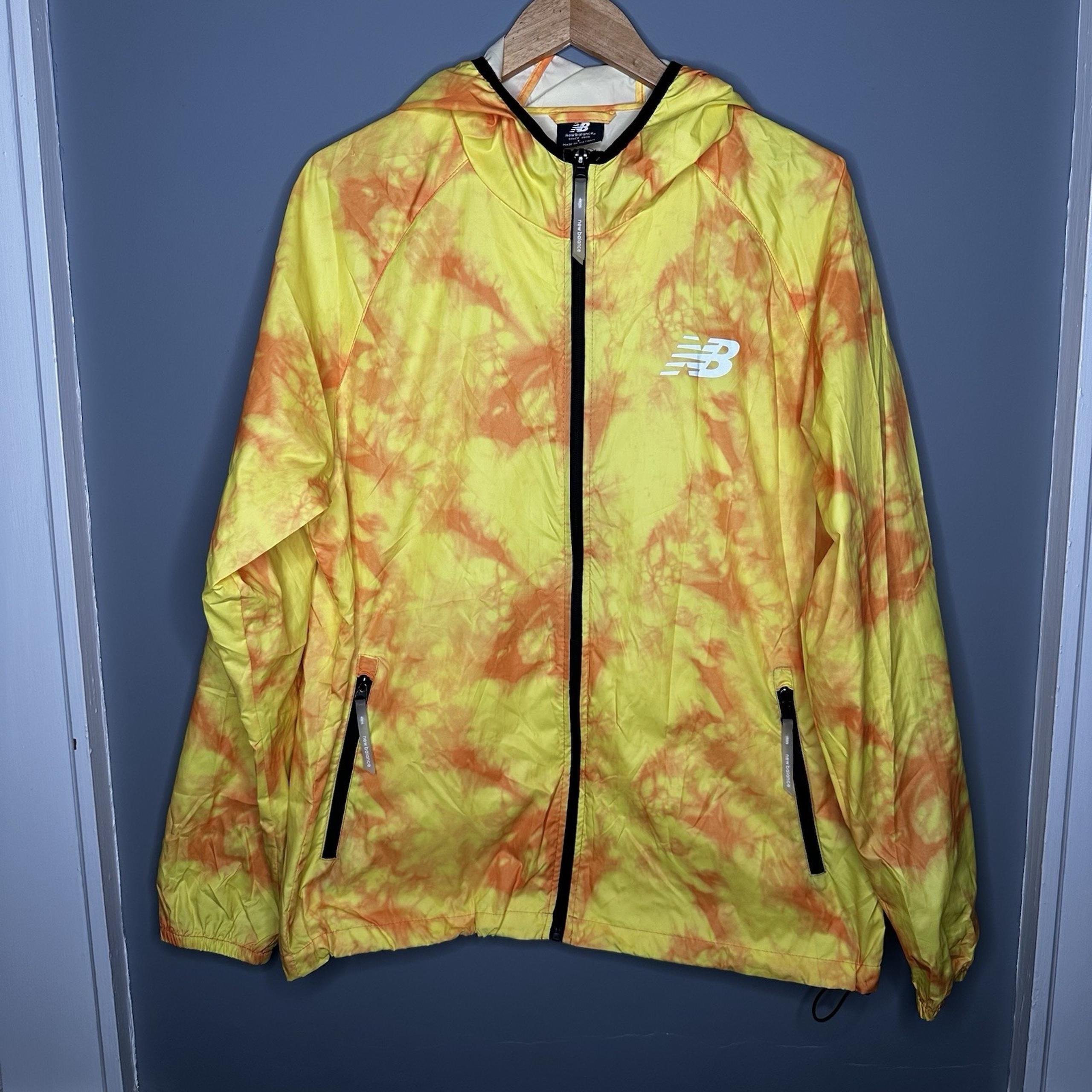 New Balance Men's Windbreaker Jacket Yellow & Orange Tie Dye Lightweight Large