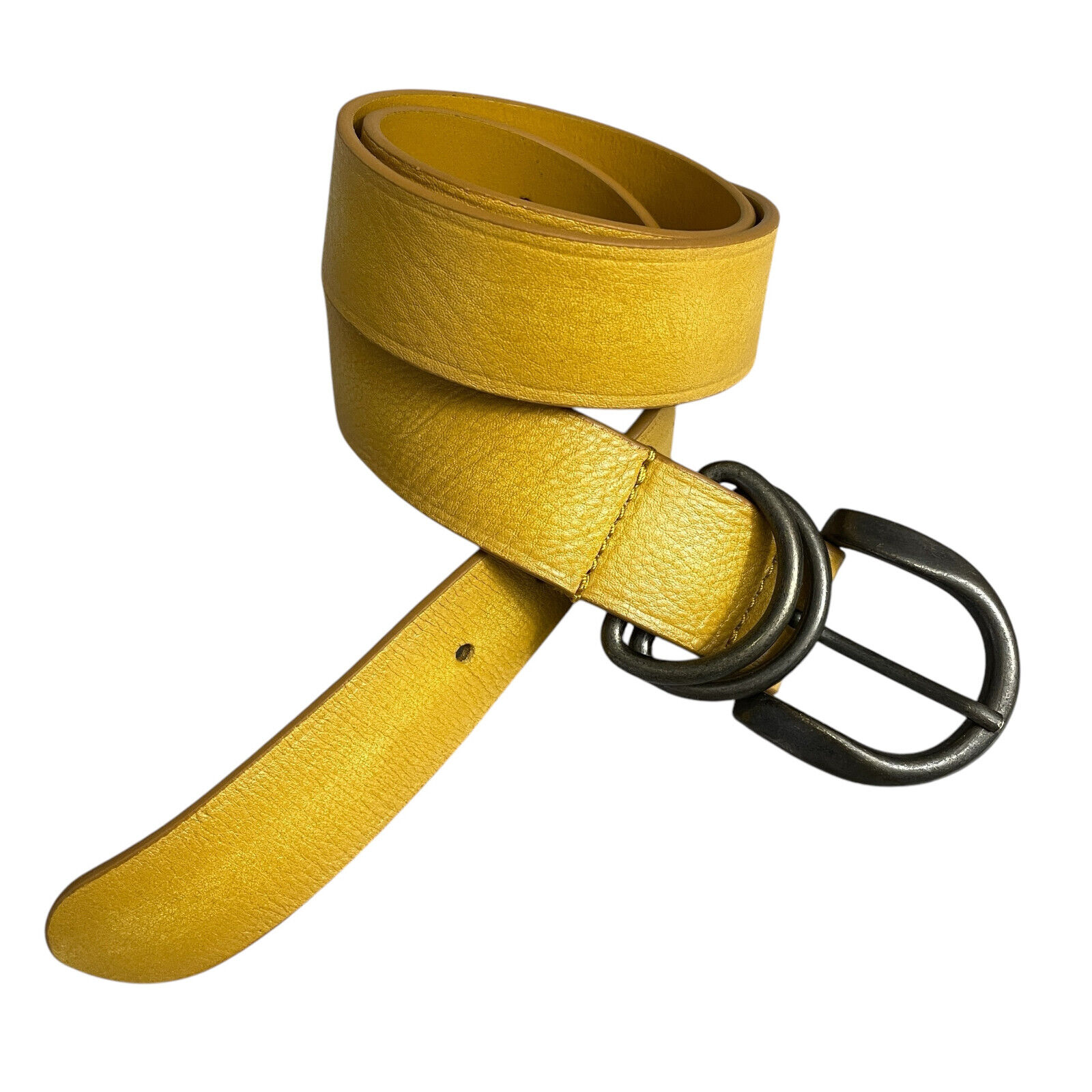 Free People Yellow Leather Belt Medium Womens Gunmetal Buckle 1.25in Boho Casual