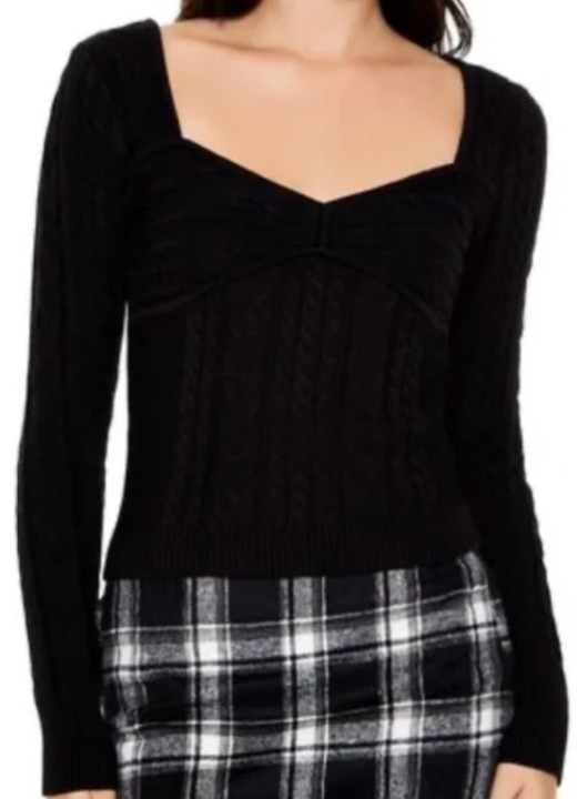 Cable Knit Square-Neck Sweater black