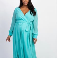 Mint Green Long Sleeve Plus Maxi Maternity Dress