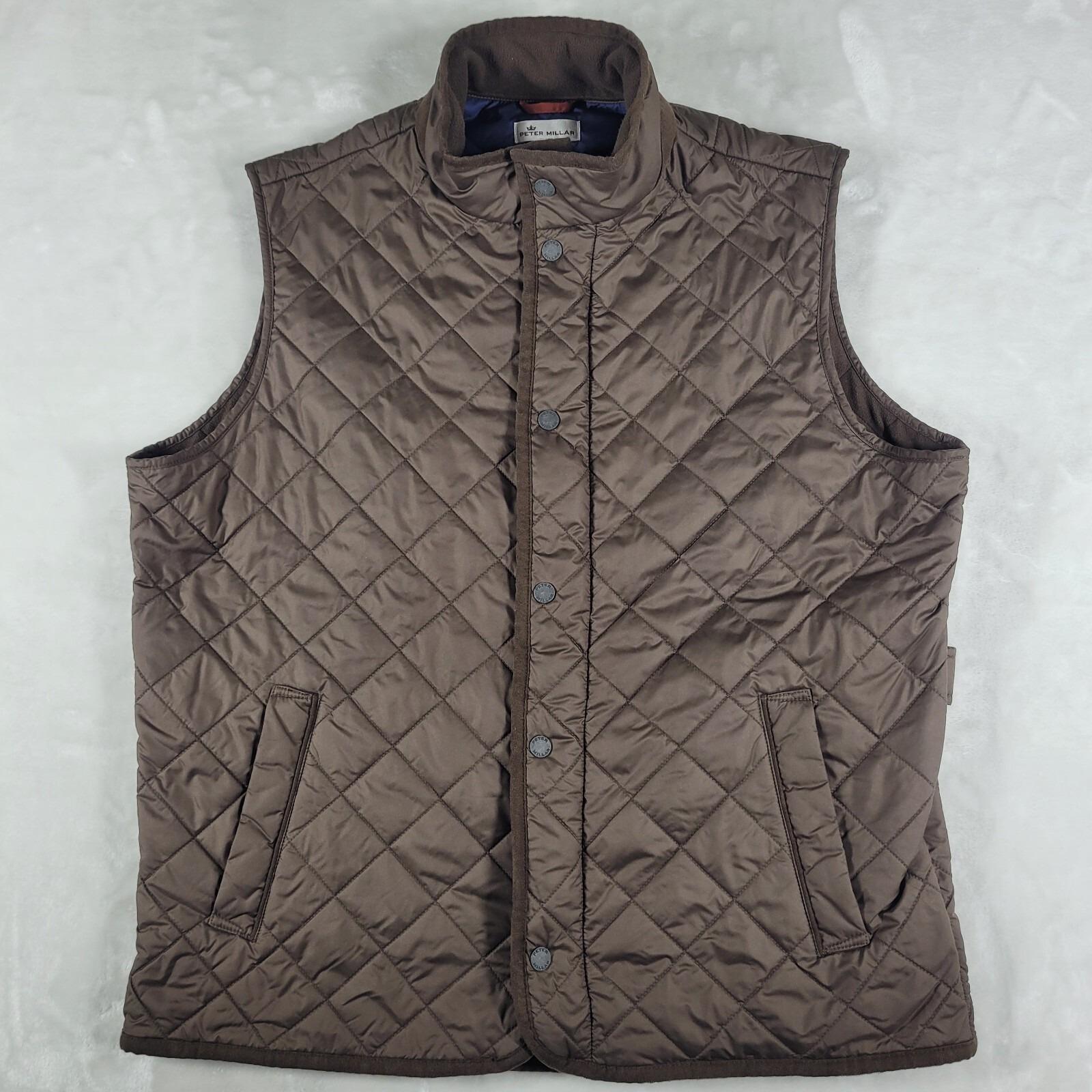 Peter Millar Essex Quilted Vest Men's Large Brown Full Zip Pockets Windproof