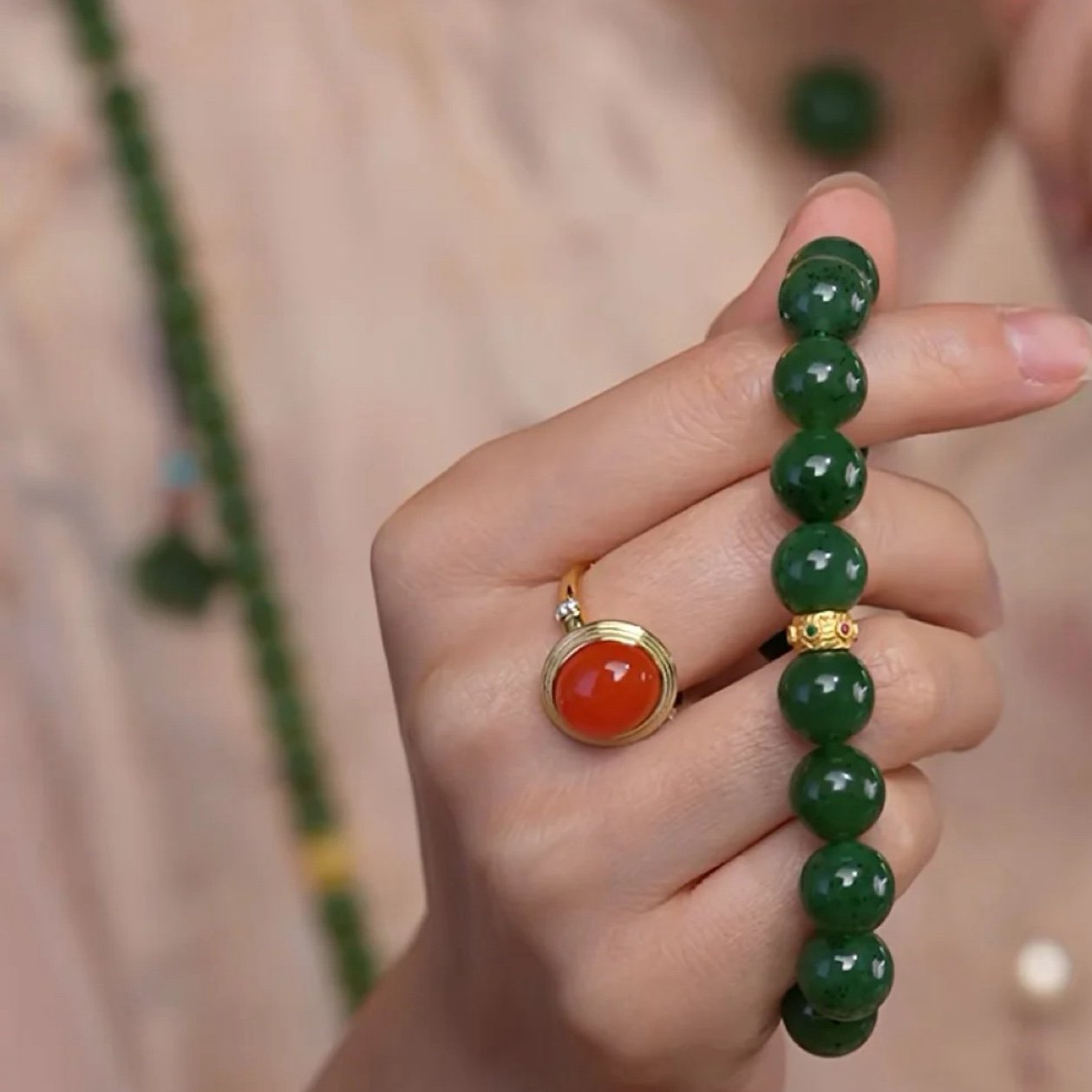 Stunning Green jasper beads bracelet
