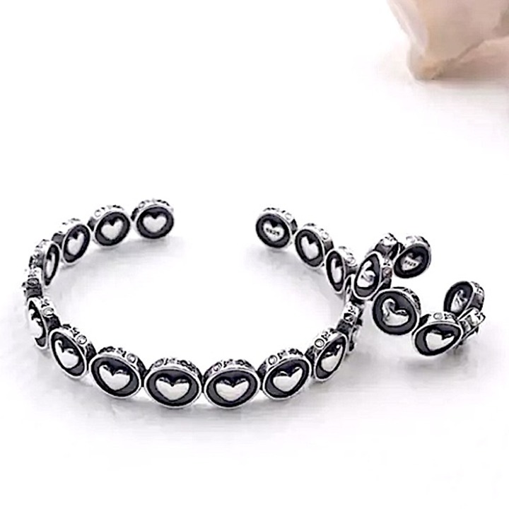 Sterling Silver Heart Bangle Ring Matching Set