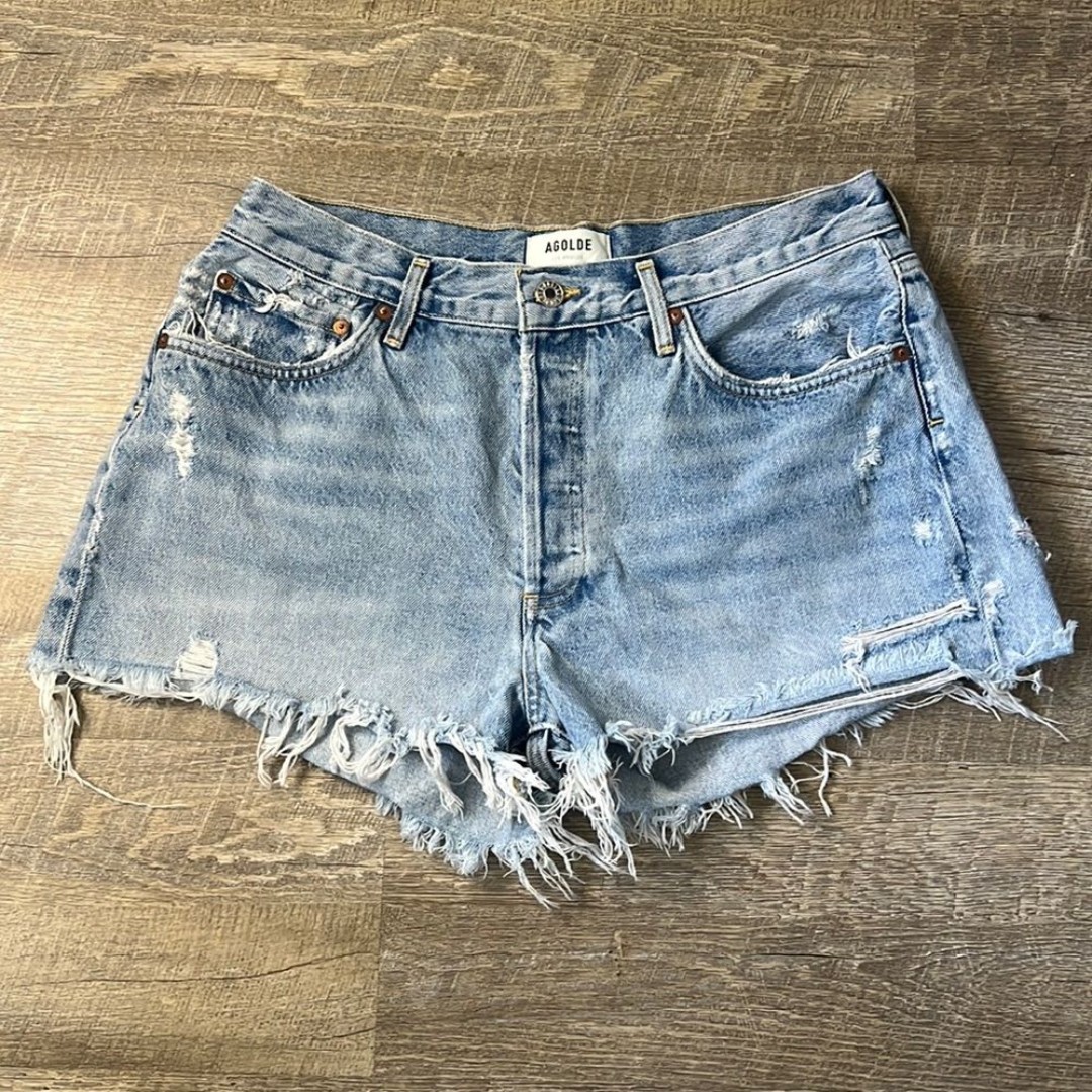 AGOLDE Light Wash Distressed Shorts Size 30