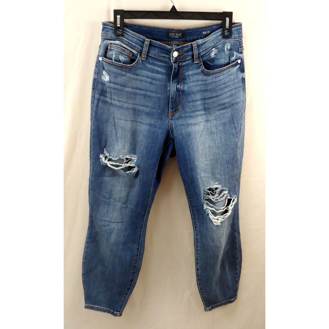 Judy Blue Womens Jeans 16W Medium Wash Distressed Destroyed Slim Fit