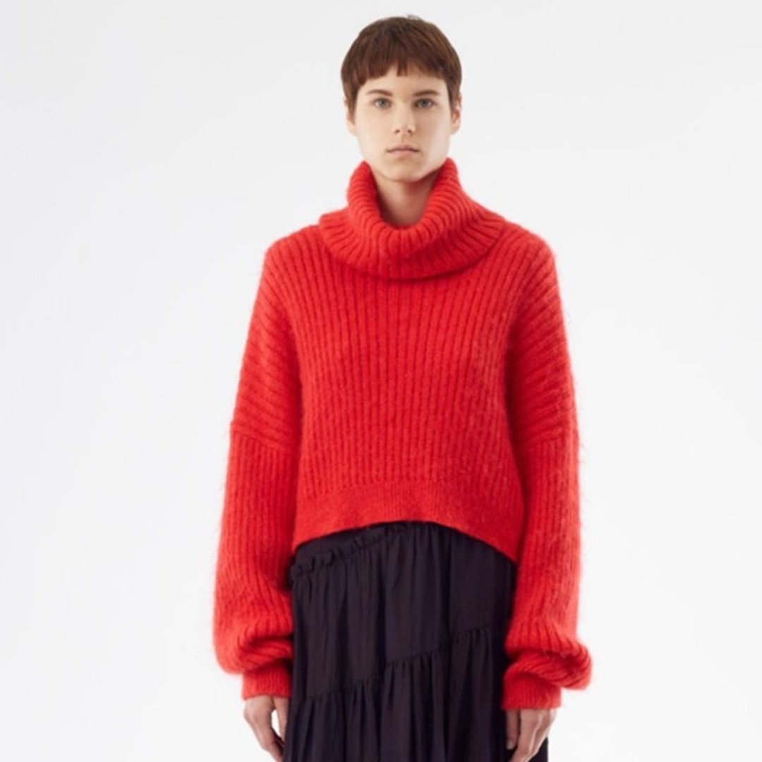 3.1 Phillip Lim Cropped Cowl Turtleneck Pull Over Sweater Red Mohair Wool Sz XSP