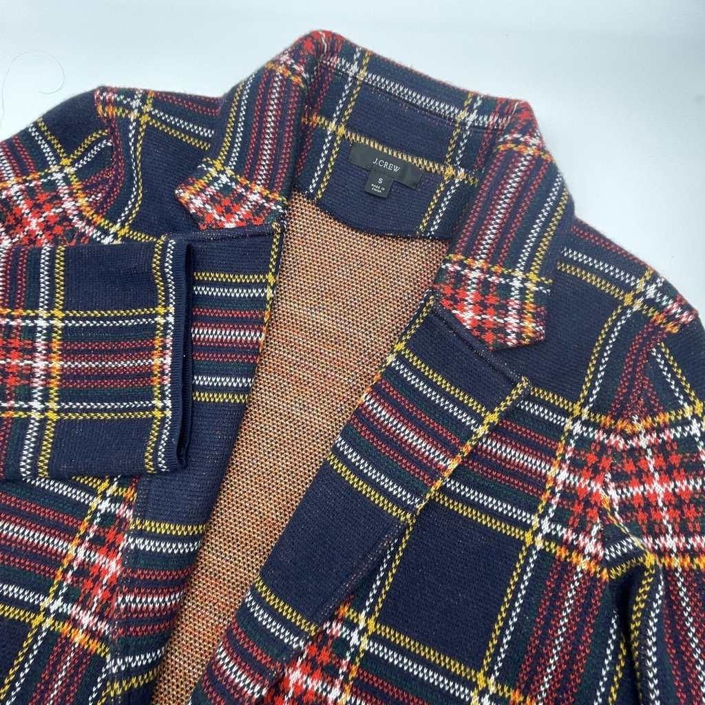 J Crew Blazer Women Small Sophie Stewart Tartan Plaid Merino Wool Blend Open