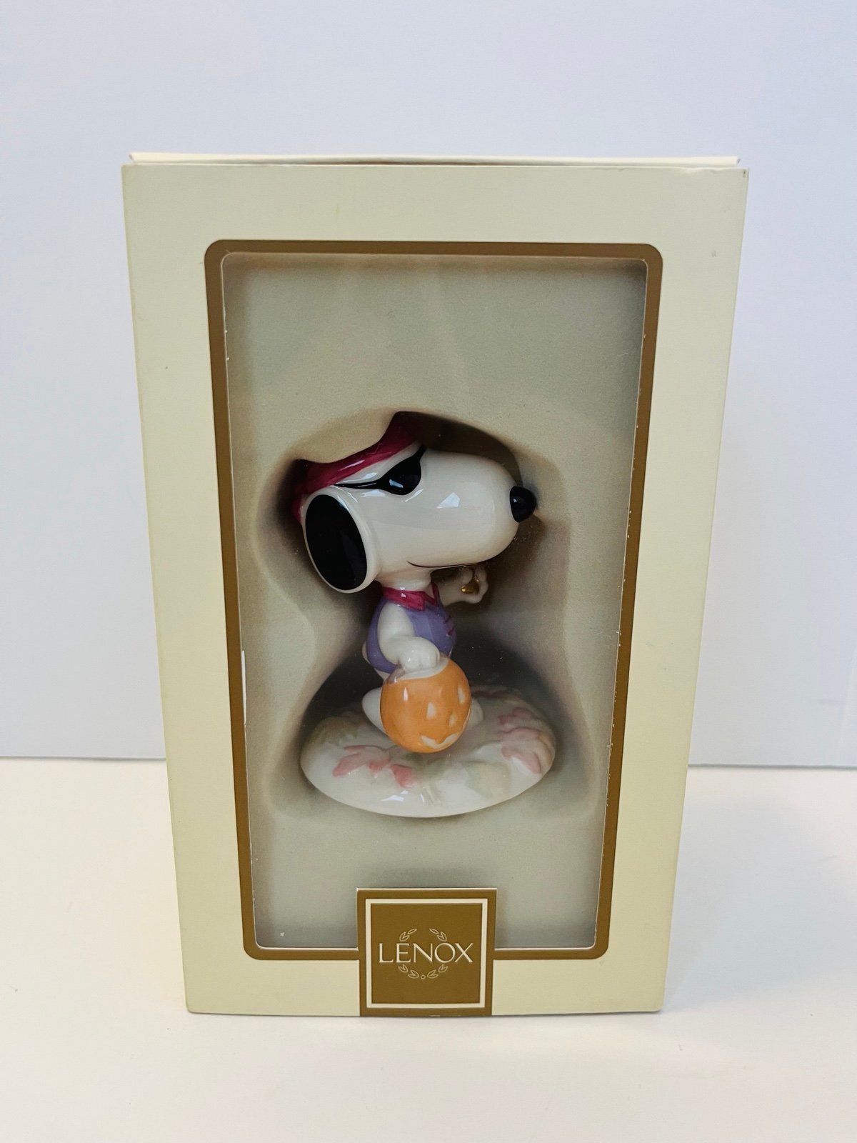 Lenox Snoopy's Trick or Treat Pirate Figure Holding a Sword & Pumpkin Bucket