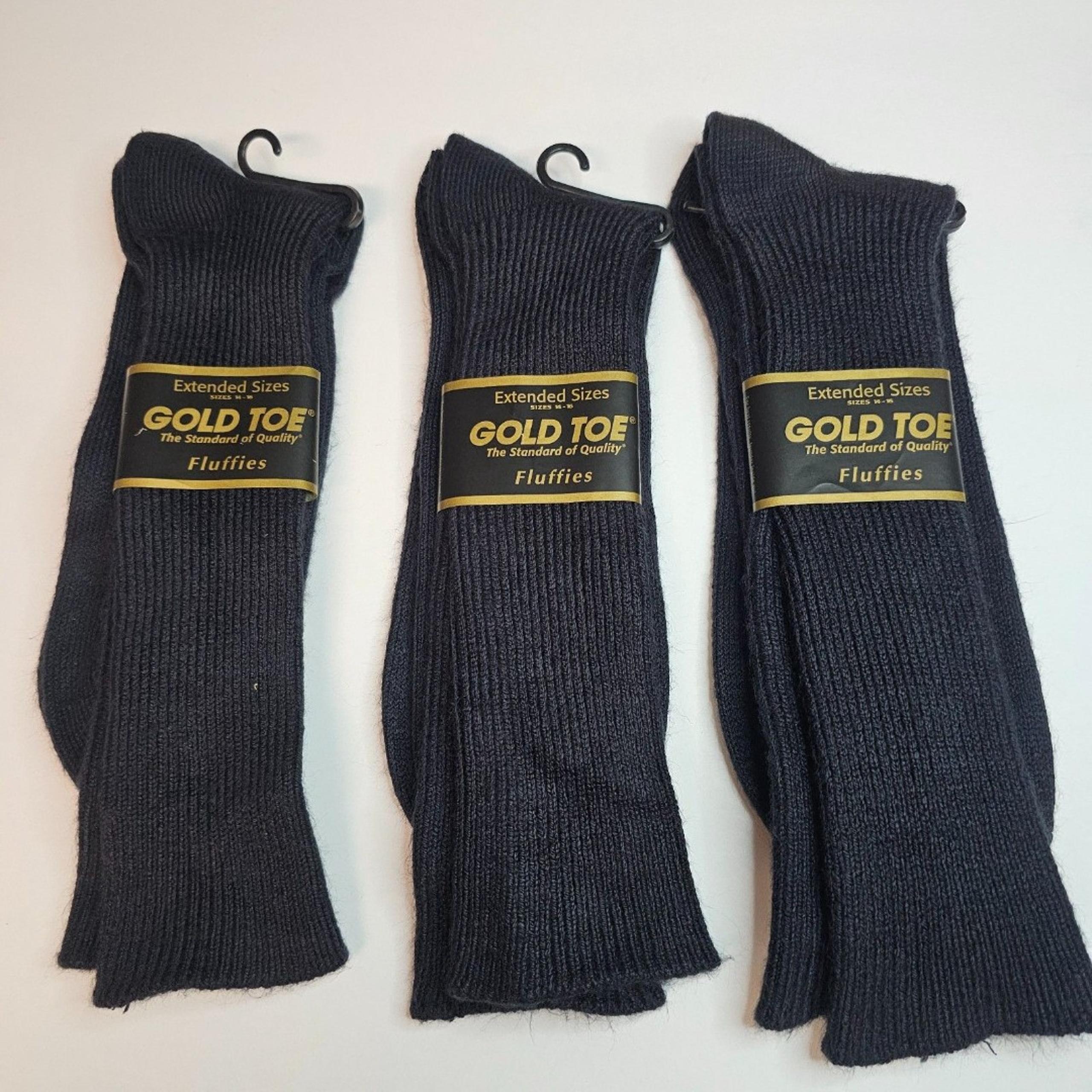 NOS Gold Toe Fluffies Crew Socks Lot of 3 Men's Size 12-16 Navy Acrylic Nylon
