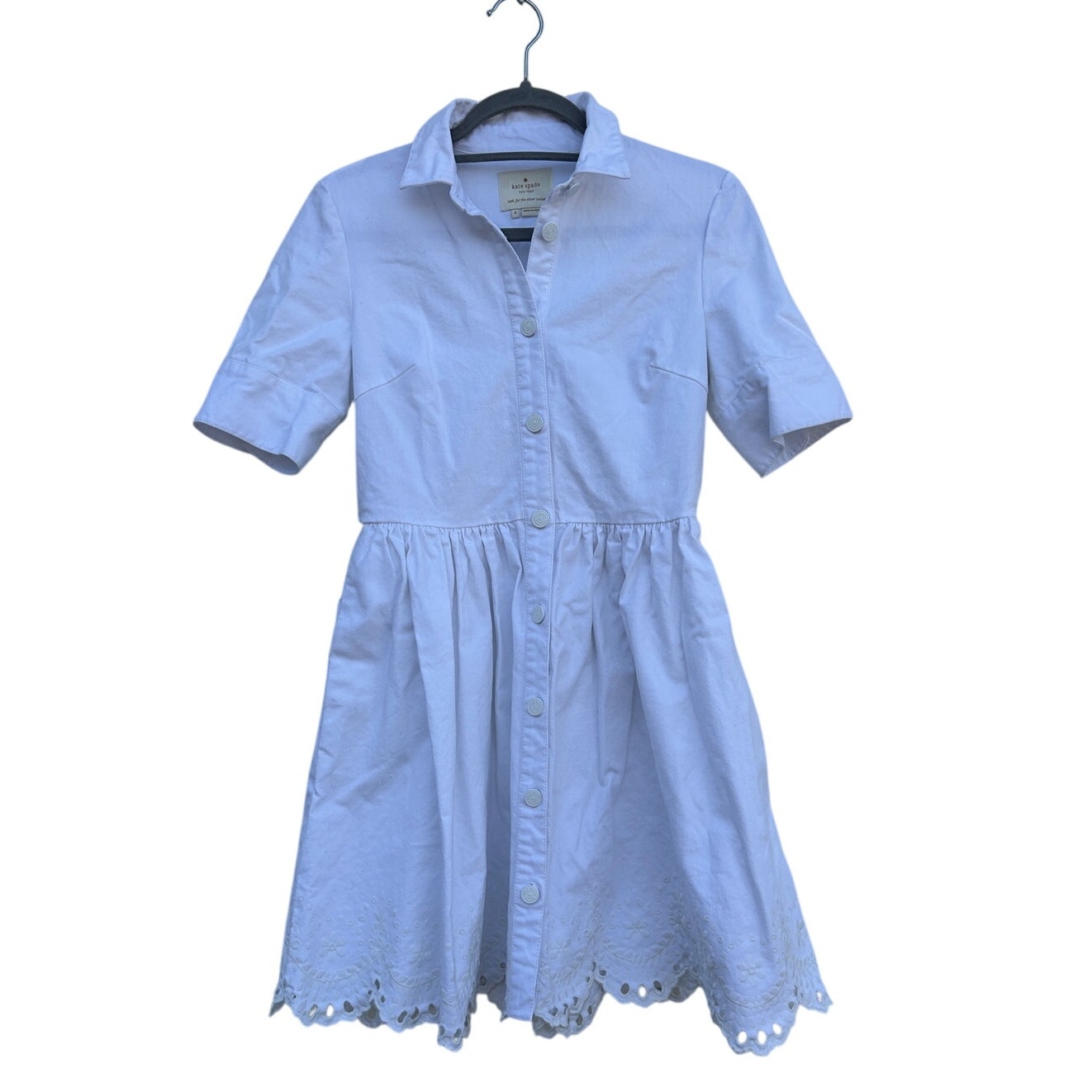 Kate Spade New York White Broome Street Cutwork Denim Dress Short Sleeved Size 2