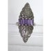 Vintage Sterling Silver Purple Glass & Marcasite Long Ring Marked 925 Size 6