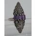 Vintage Sterling Silver Purple Glass & Marcasite Long Ring Marked 925 Size 6