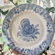 Queen's Myott Factory Thanksgiving Turkey Blue 12 Chop Plate