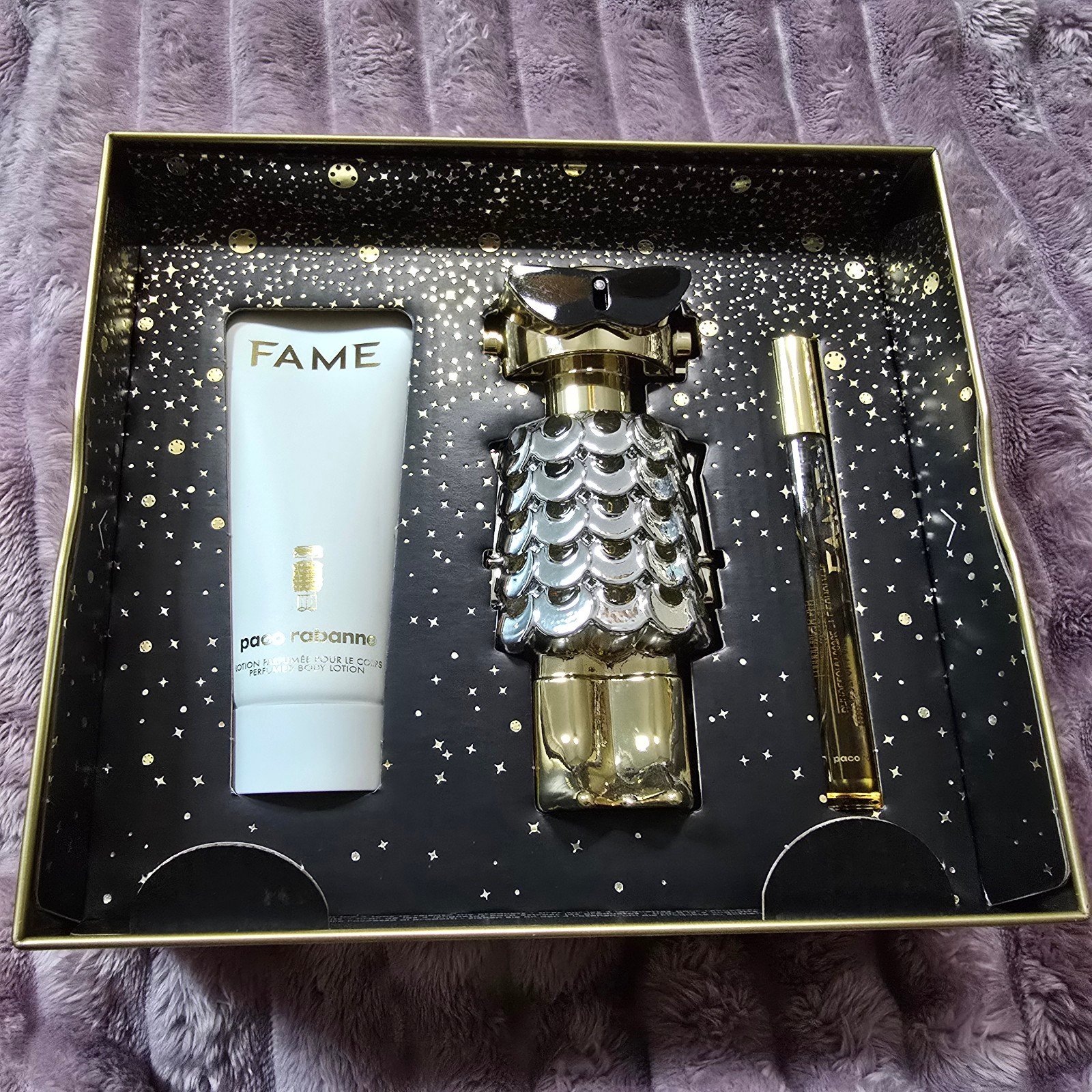 Paco Rabanne Fame Gift Set - 80ml edp/100ml lotion/10ml Travel Spray. NEW IN BOX