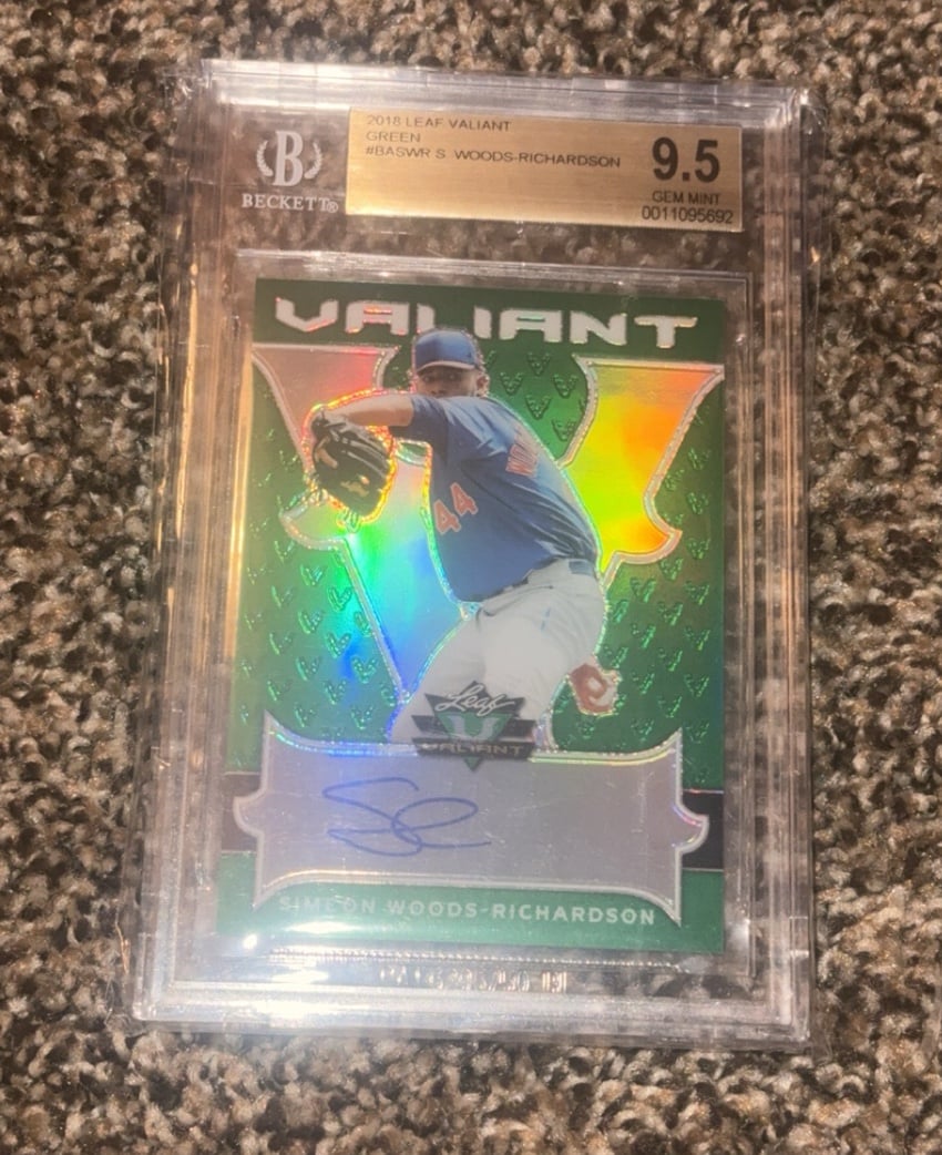 Simeon Woods-Richardson 2018 Leaf Valiant Green Auto 15/99 BGS 9.5/10 Auto Twins