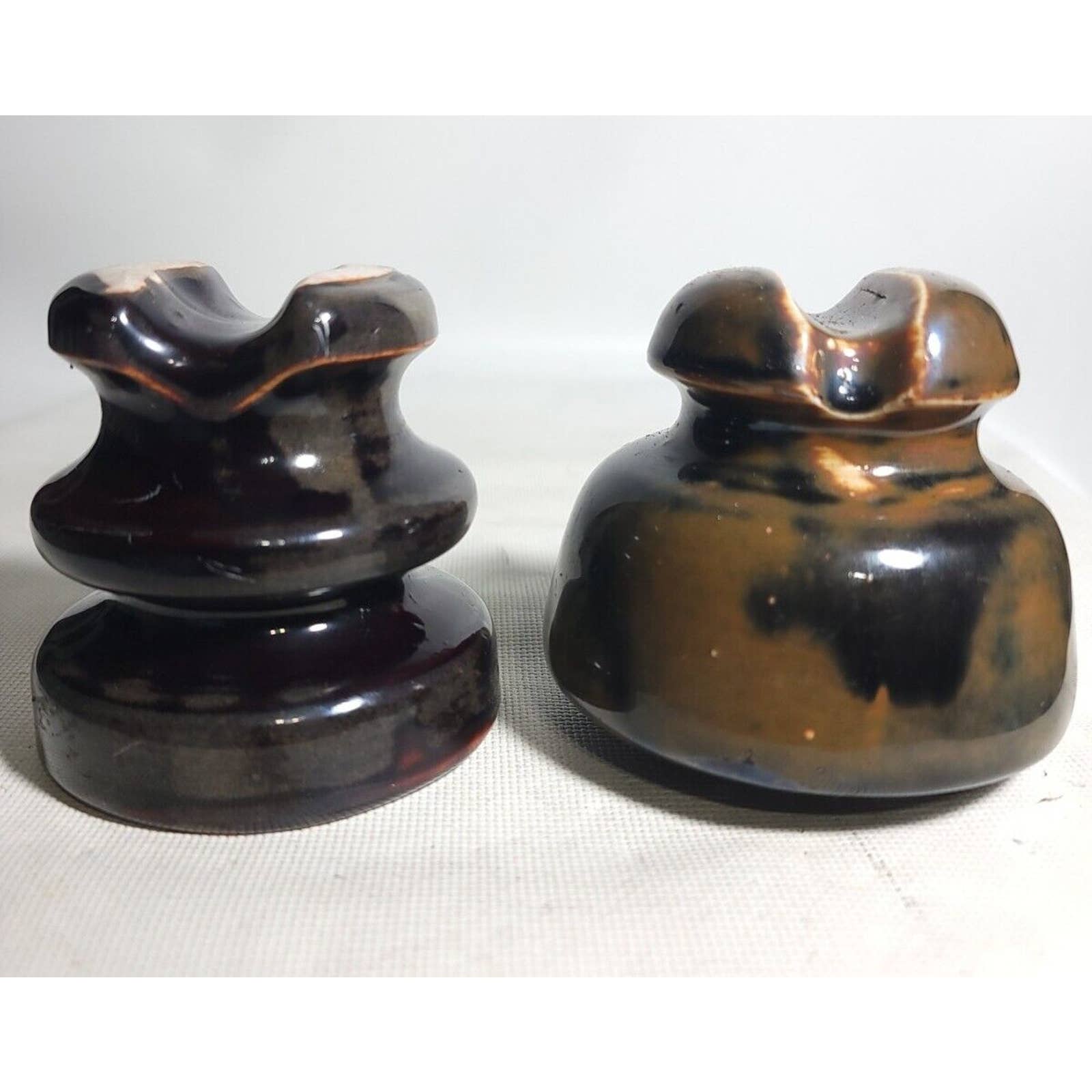 2 Porcelain Electrical Insulators Light Brown And Dark Brown