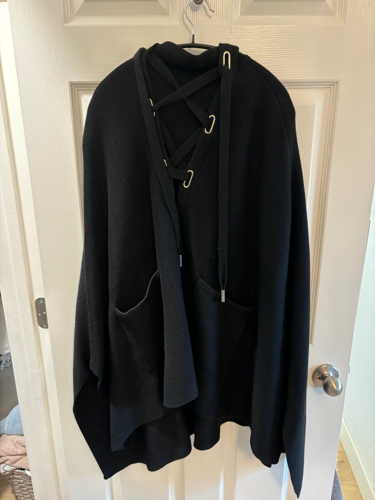 Maje Paris black million lace-up hooded poncho cape