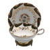 Grosvenor Teacup & Saucer Set Gold Black Hand Painted Flowers Floral Deco