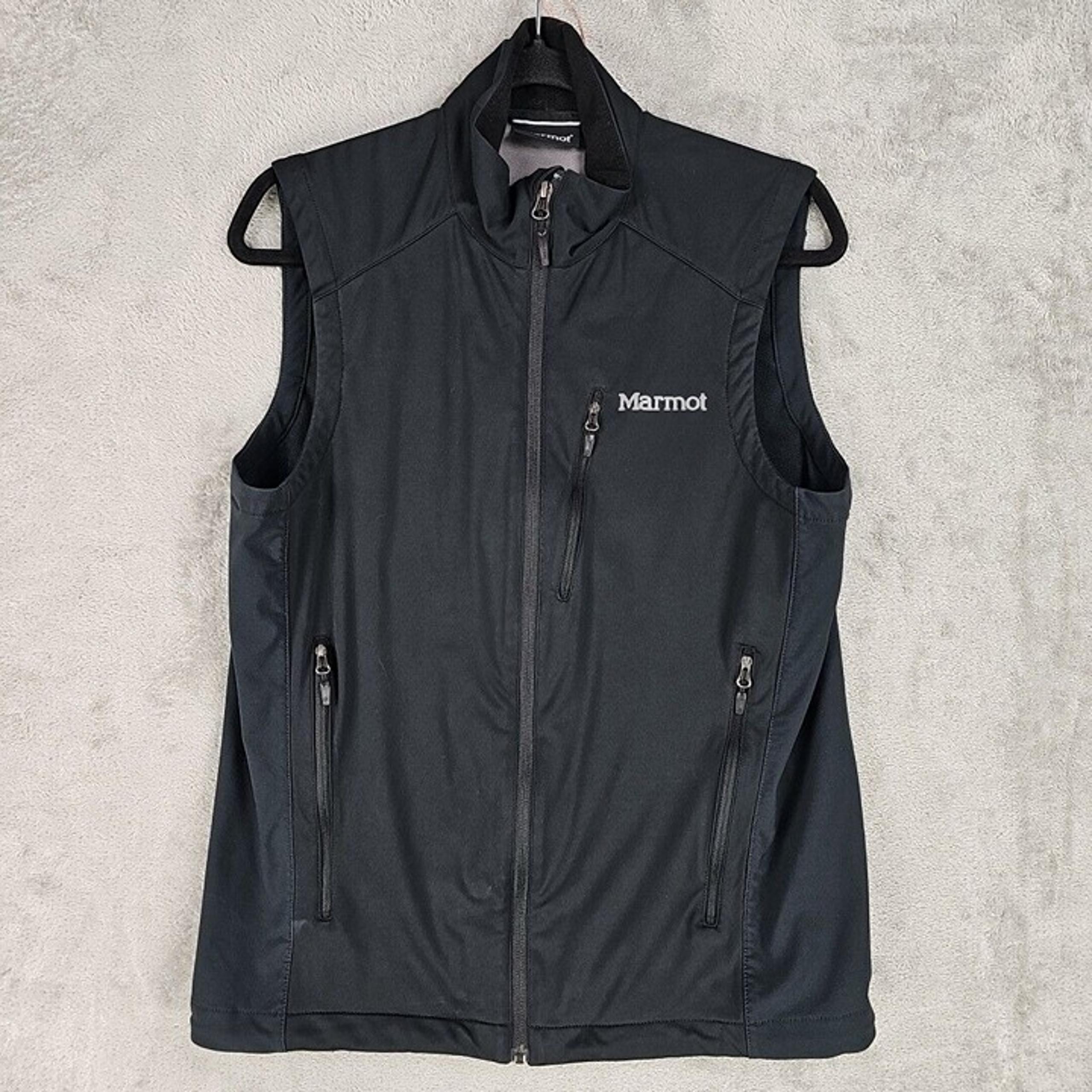 Marmot Windstopper Vest Mens Size S Black Full Zip Mock Neck Outdoor Travel Logo