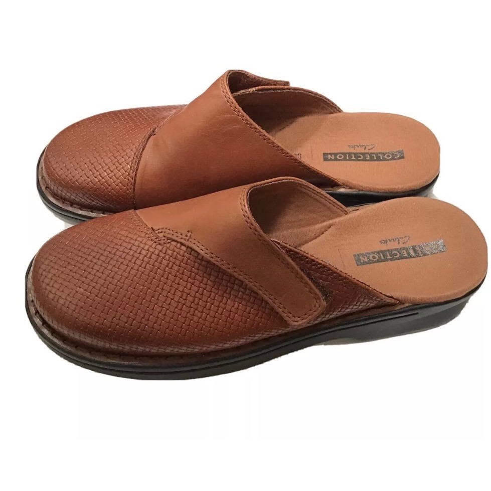 Clarks Women Brown Leather Textured Vamp Patty Tayna Mule Clogs Size 11