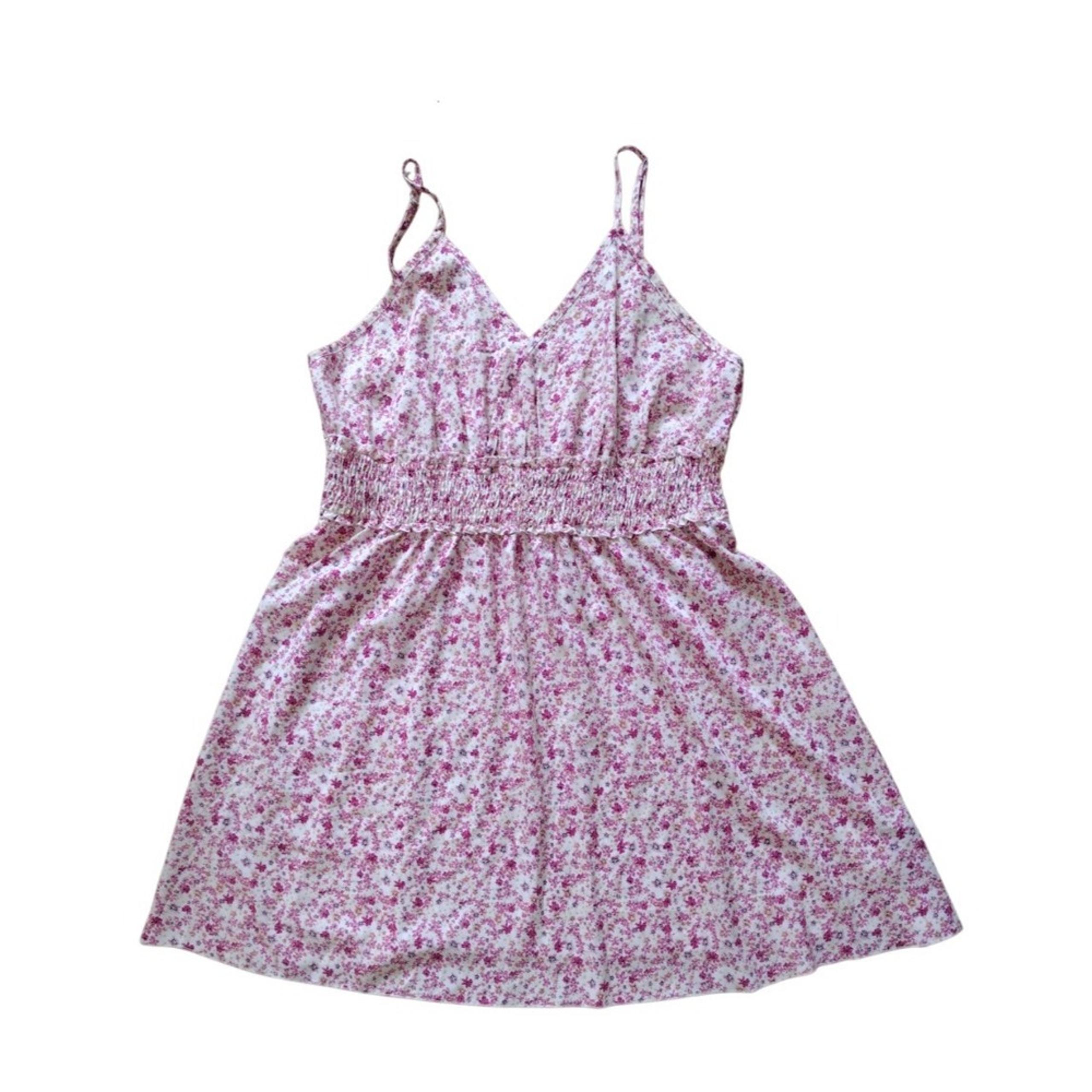 Shein Curve Dress Woman's XXL White Pink Strappy Floral Boho A Line Smocked