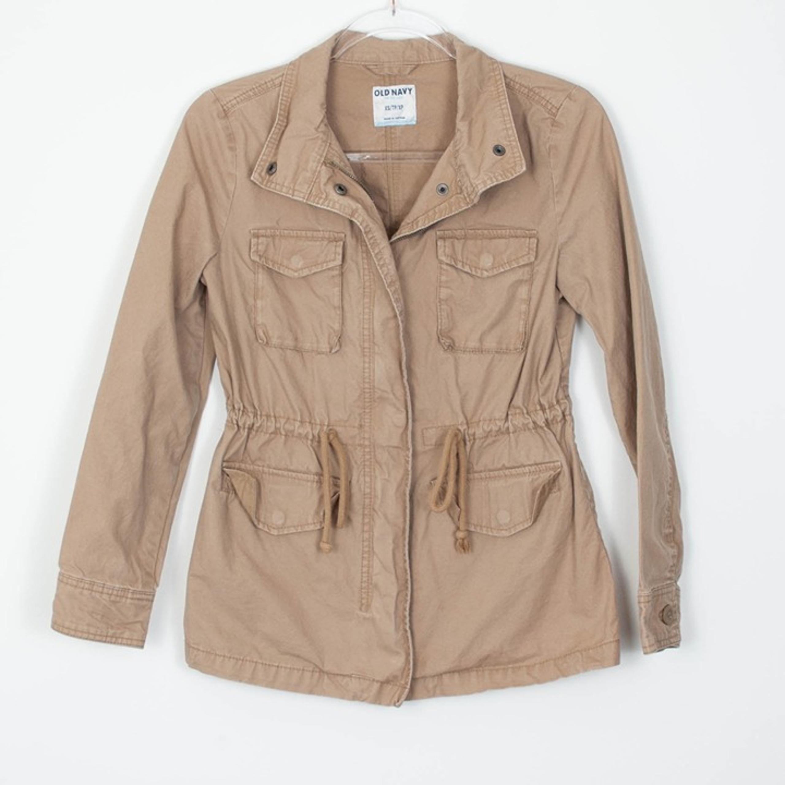 Old Navy Womens Military Jacket Size XS Tan Full Zip Drawstring Waist Pockets