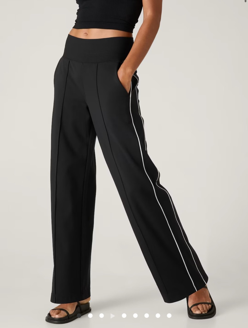 NWT Athleta VENICE HIGH RISE TRACK STRIPE WIDE LEG PANT size XS Black White Stri