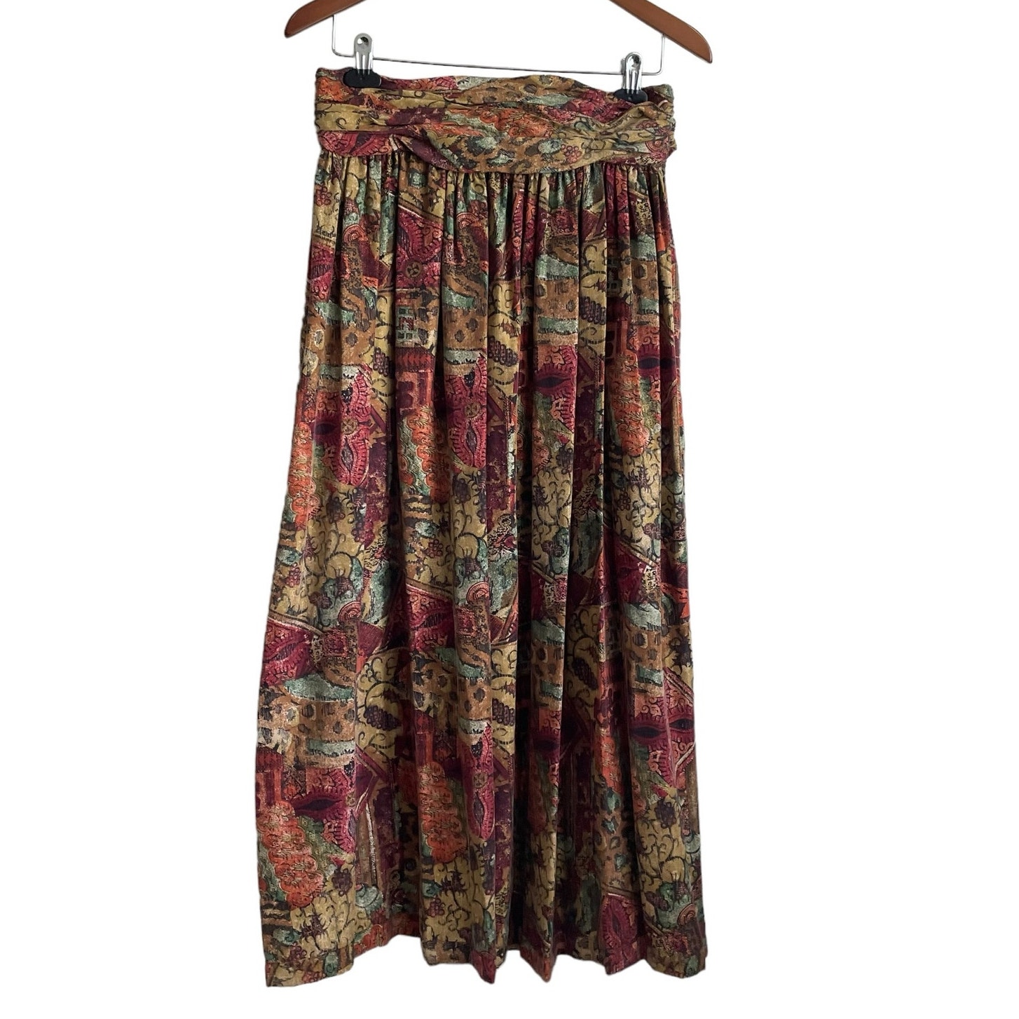 Vintage Pat Argenti Women Silk Skirt 12 Floral Pleated Artsy Midi Grandma Modest