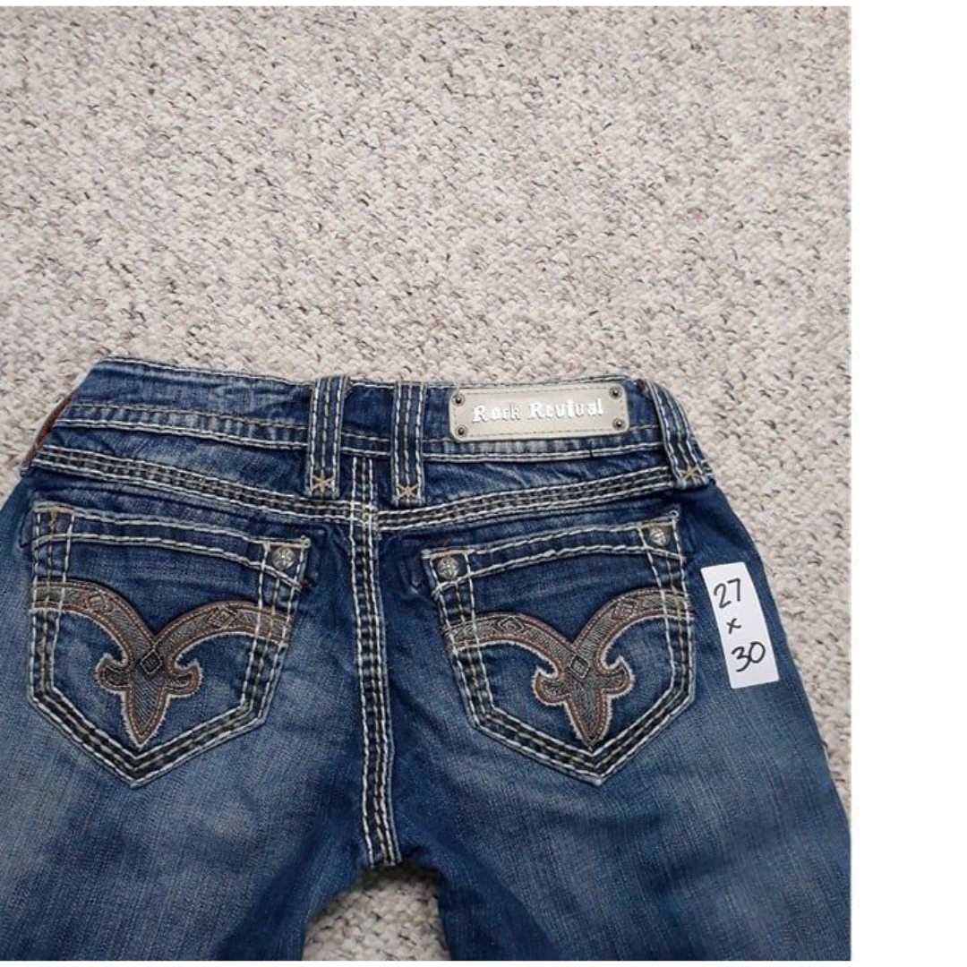 Rock Revival Women's Low Rise Denisa Skinny Distressed Patch Size 27