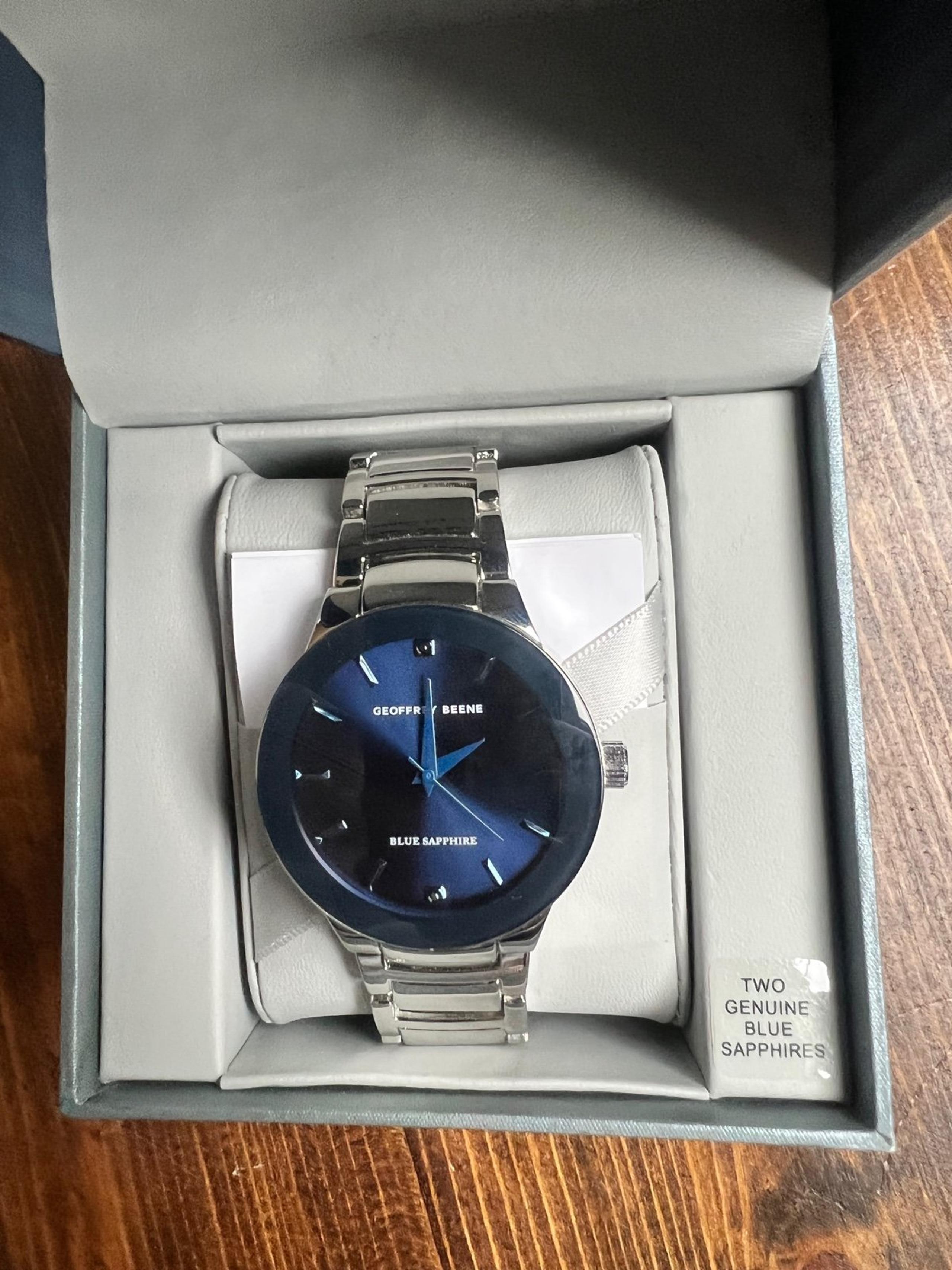 Geoffrey Beene men’s dark blue Sapphire face, new Working watch