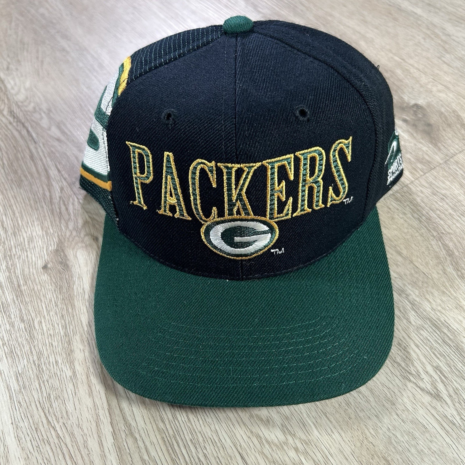 VTG Sports Specialties Green Bay Packers Laser Snapback Hat NFL Black Wool Cap