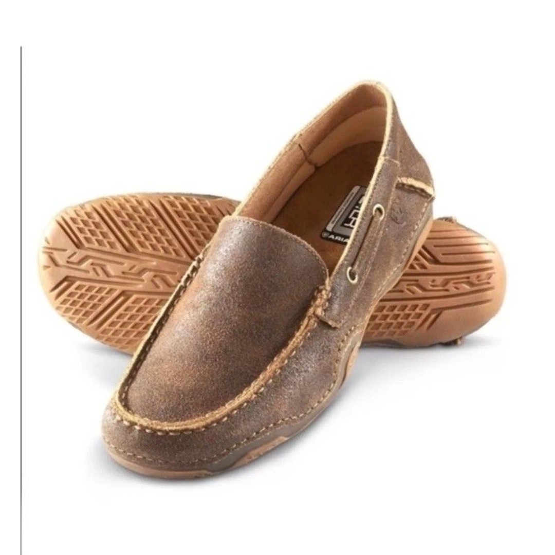 Ariat Loafers Men's 10D Gleason Earth Brown Leather Slip On Distressed Casual
