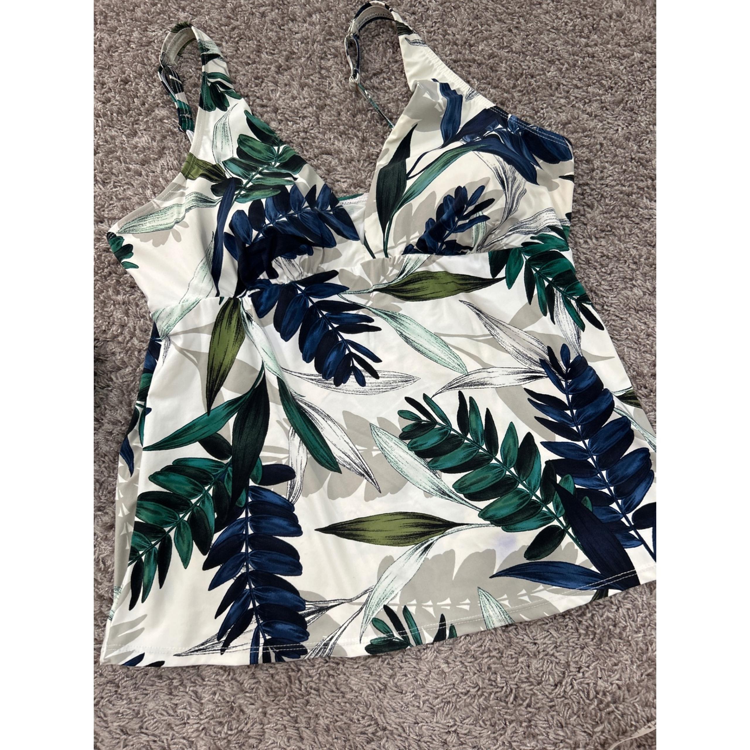 Christina Swimsuit Tankini Top Floral Print Padded Cups White Green NO SIZE TAG