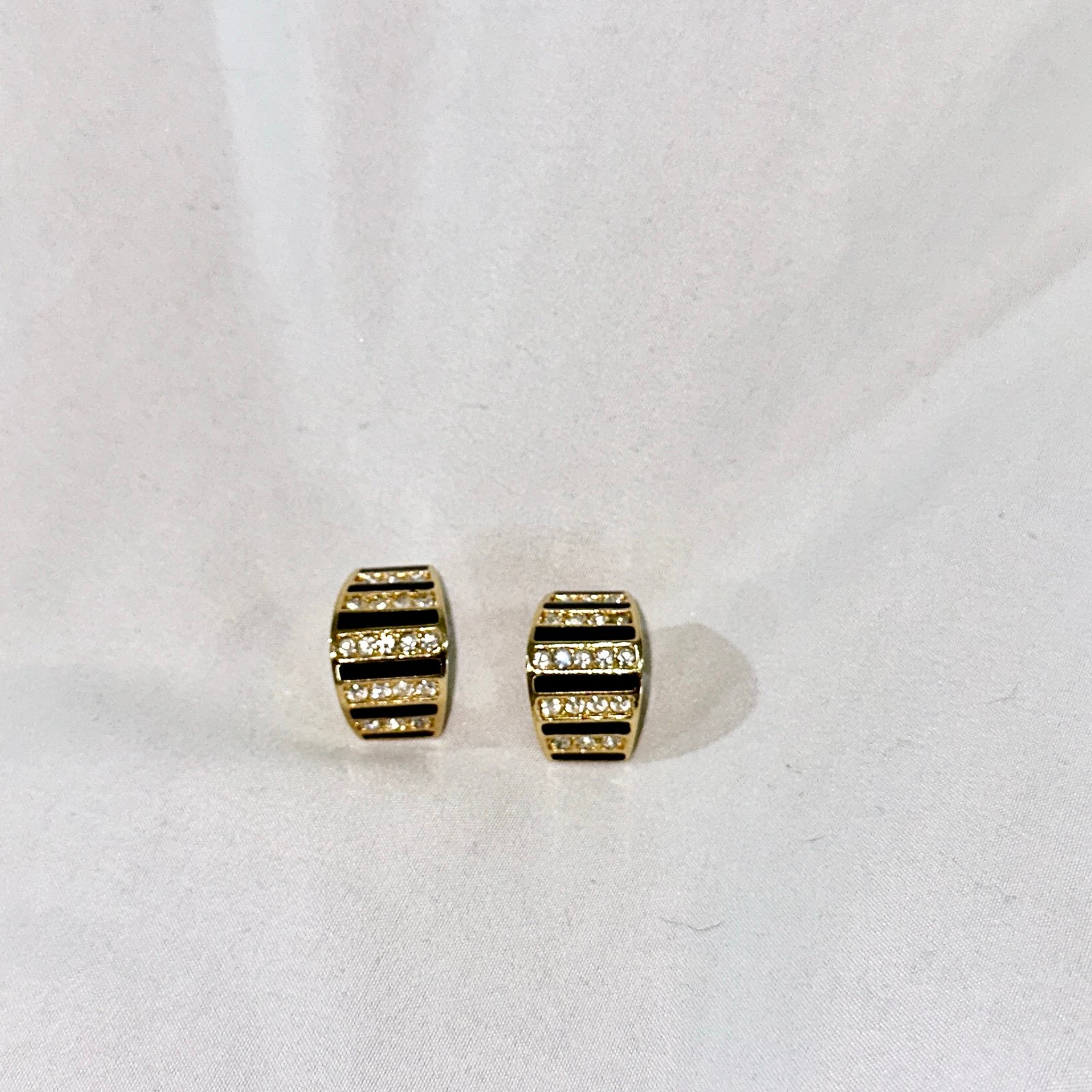 Vintage Christian Dior Gold Tone Black Enamel & Crystal Clip-on Earrings
