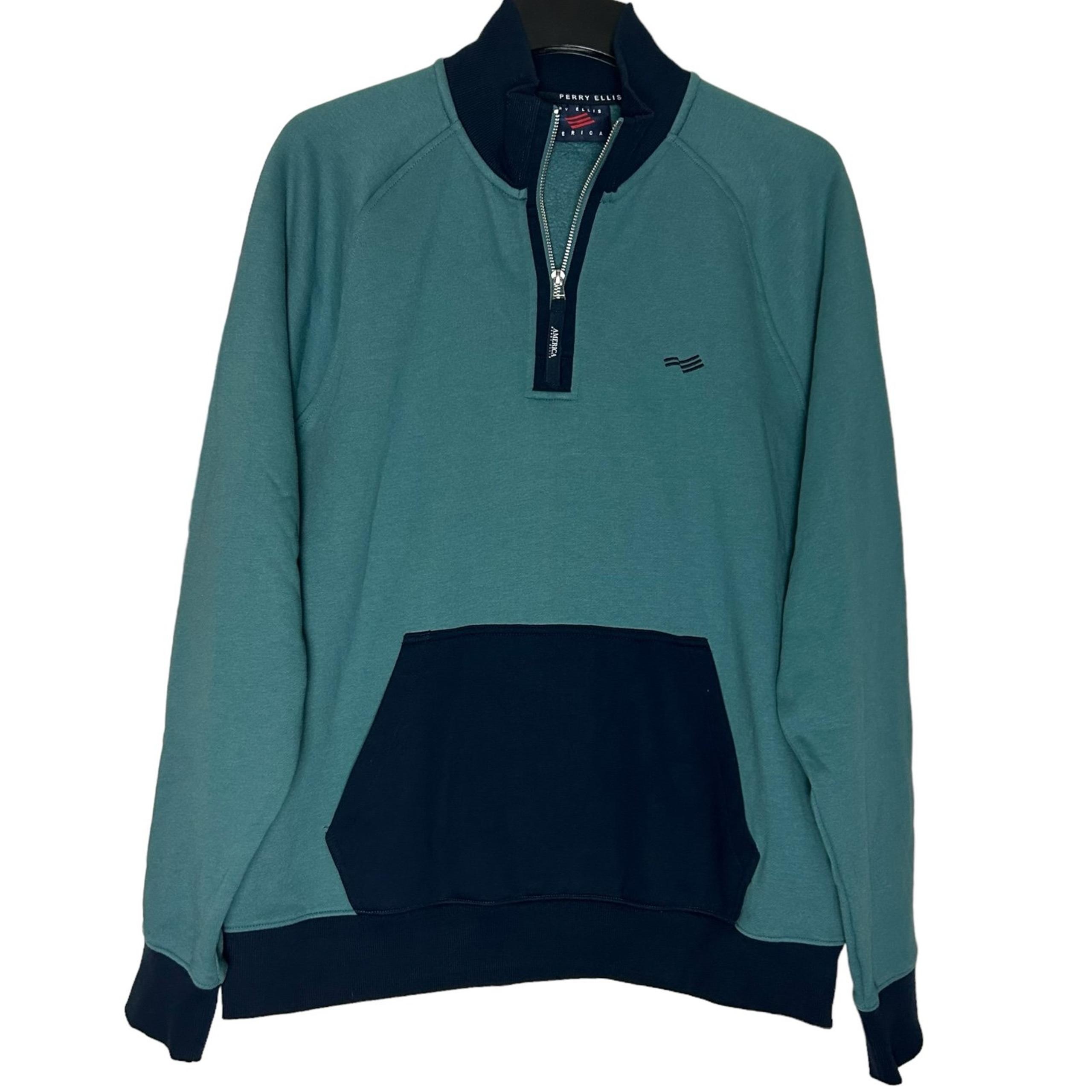 Perry Ellis Men’s Quarter Zip Color Block Sweatshirt Size Large