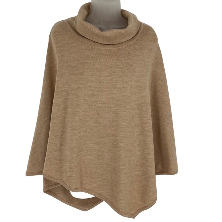Orvis Womens Merino Wool Poncho Shawl Beige S / M cowl neck sweater