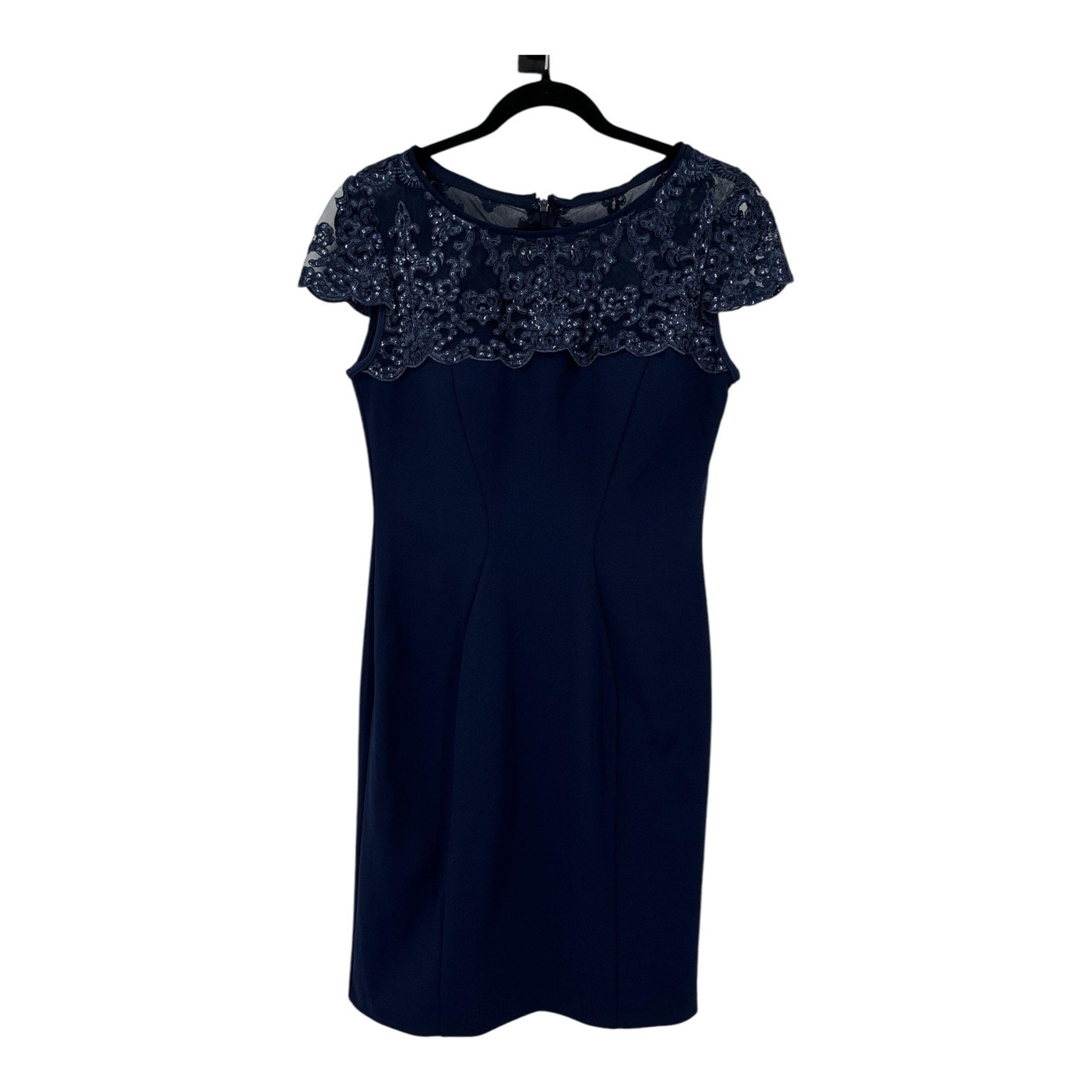 Alex Evenings Dress Cap Sleeve Round Neck Illusion Embroidered Stretch size 6