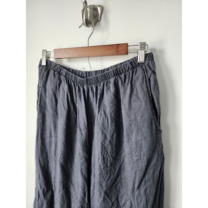 Flax navy blue 100% linen wide leg pants M
