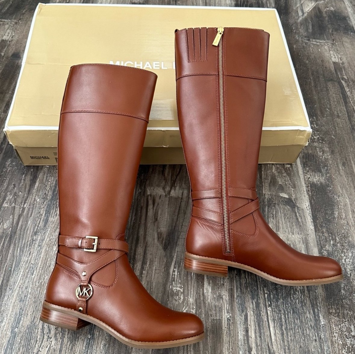 NIB Michael Kors Preston Leather Boots In Chestnut Size 6.5
