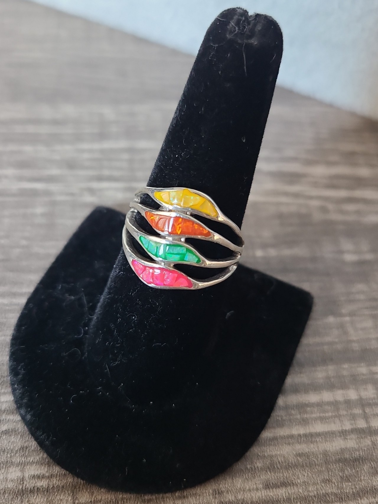 Multicolor Opal Inlay Ring Size 8 Sterling Silver 9.50