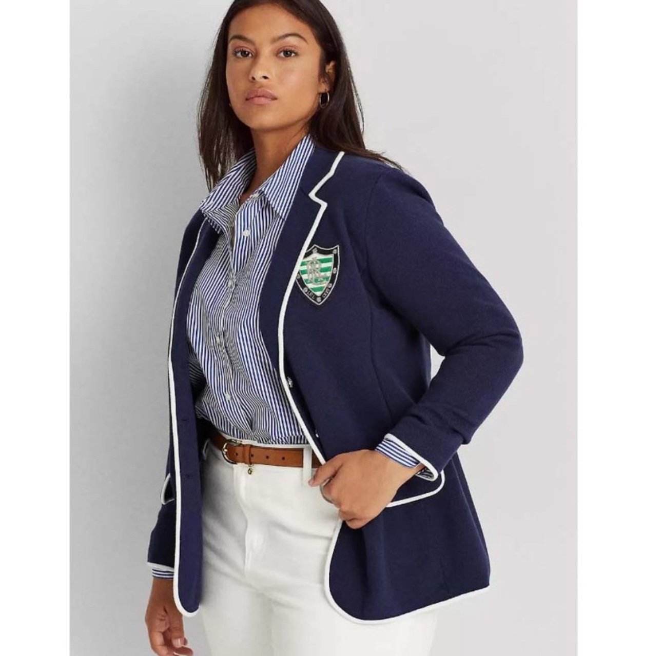 Lauren Ralph Lauren Bullion Combed Cotton Knit Crested Blazer